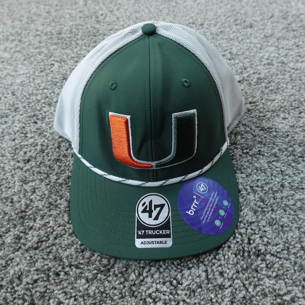 NEW Miami Hurricanes Hat Cap Mens One Size Green Snap Back Trucker NCAA '47 Logo